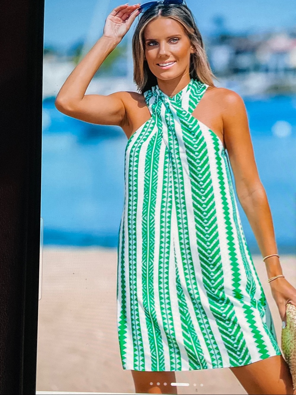 Cupshe Boho Striped Halter Shift Dress w/ CrossCross Neckline. Size Medium - Picture 2 of 10